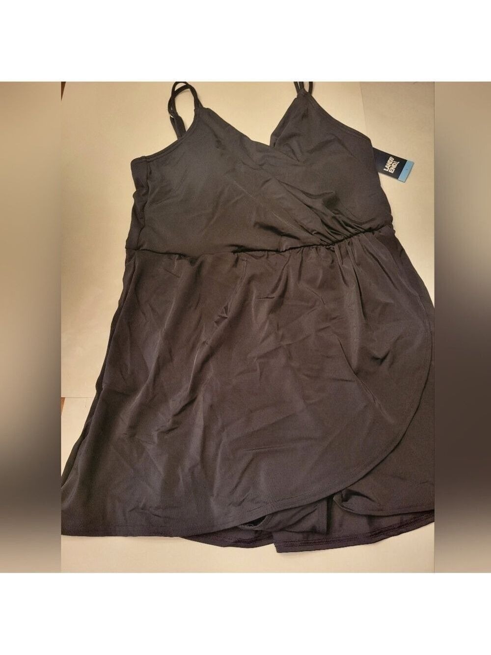 Lands End  Black Wrap Dress Swimsuit Large Summer Beachwear
